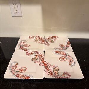 Set of 4 Tabletops Gallery Multi Paisley Square 8"  Salad Plates